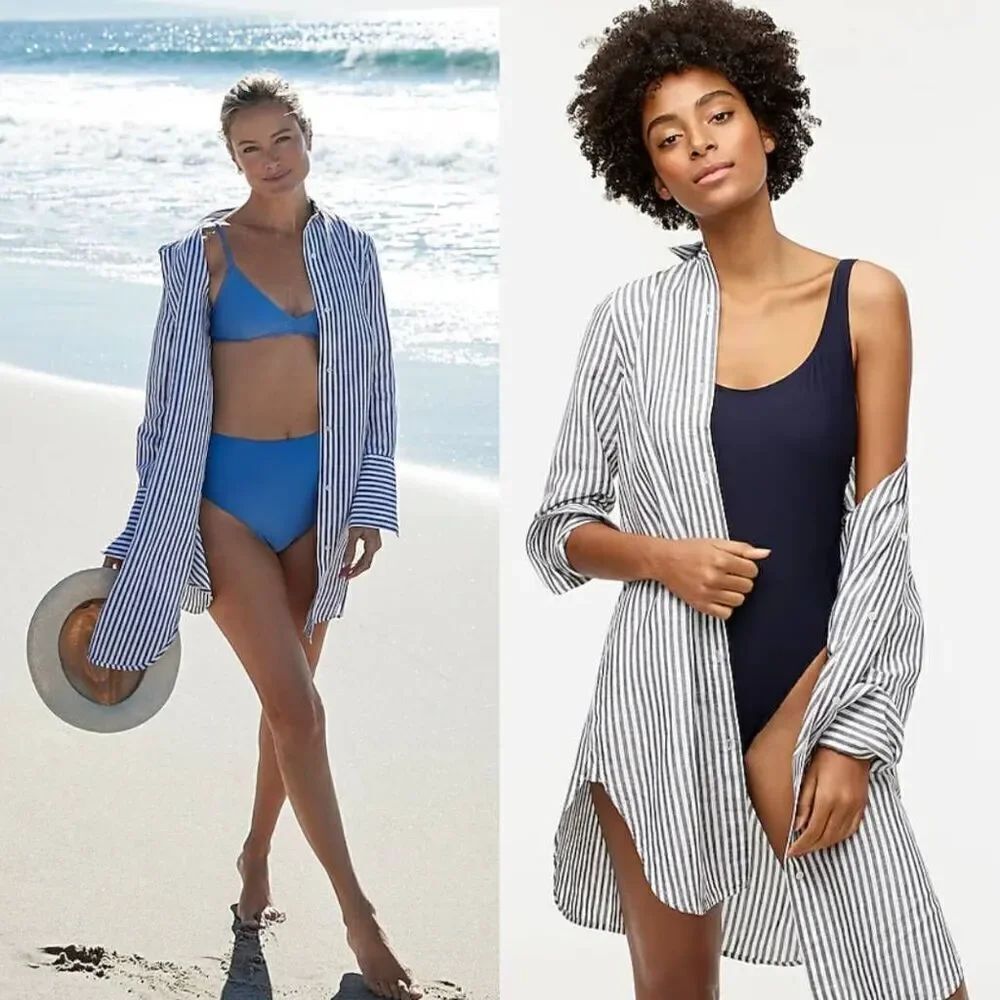 J. Crew Classic-fit beach shirt in striped linen-cotton blend XXS NWT $98
